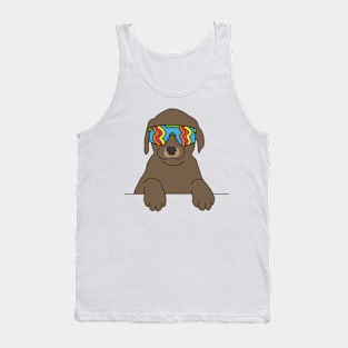 Chocolate Labrador puppy Dog wearing 80's skiing sunglasses Tank Top